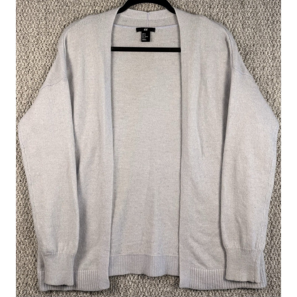 H&M Angora Blend Open Front Cardigan Sweater Blue Fuzzy Soft Cozy Women M